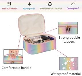 img 2 attached to 🌈 Waterproof Travel Cosmetic Bag Set - Makeup Bag Organizer for Women and Girls with Brush and Jewelry Compartments - Portable Toiletry Bags for Digital Accessories - Washable and Stylish (Rainbow)