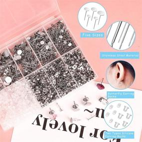 img 2 attached to 📿 Hypoallergenic Earring Making Kit with 2000Pcs VERACT Earring Posts and Backs: Includes Butterfly and Rubber Earring Backs in Multiple Sizes (4mm-10mm)