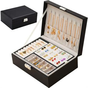 img 4 attached to 💍 QBestry PU Leather Jewelry Organizer Box - Stylish and Portable Storage Solution for Women's Earrings, Necklaces, and Rings