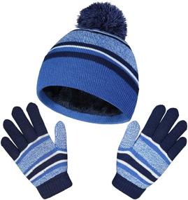 img 4 attached to OZERO Набор детских зимних вязаной шапки и перчаток на две части с уютной флисовой подкладкой – теплый бини для мальчиков и девочек в возрасте от 4 до 10 лет