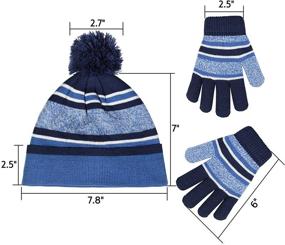 img 1 attached to OZERO Набор детских зимних вязаной шапки и перчаток на две части с уютной флисовой подкладкой – теплый бини для мальчиков и девочек в возрасте от 4 до 10 лет