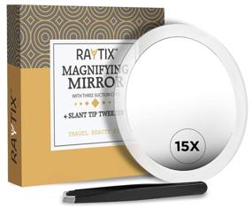 img 4 attached to 🔍 15X Magnifying Mirror & Slant Tweezers Set: Perfect Makeup Application & Eyebrow Removal Essentials - Round Mirror with 3 Suction Cups & Stainless Steel Slant Tip Tweezer for Precise Use (6 Inch)