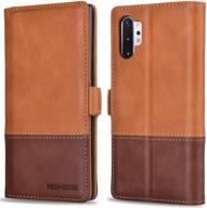 kezihome samsung galaxy note 10+ plus case - genuine leather note 10 plus 5g wallet case with rfid blocking, credit card slot, flip magnetic stand - compatible with galaxy note 10plus (khaki/brown) logo