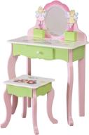 🪞 wodeny children's dressing table & stool set - wooden kids' vanity table set with mirror for little girls - makeup bedroom furniture in green логотип