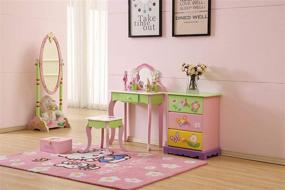 img 3 attached to 🪞 WODENY Children's Dressing Table & Stool Set - Wooden Kids' Vanity Table Set with Mirror for Little Girls - Makeup Bedroom Furniture in Green