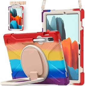 img 4 attached to BATYUE Samsung Galaxy Tab S7 (2020) Case Shockproof Protective Rugged Case With [Pencil Holder][Rotating Portable Bracket][Shoulder Strap] 11-Inch Protective Cover SM-T870 /T875 /T876 (Colourful Red)