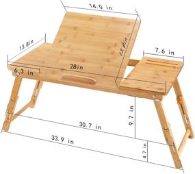 img 1 attached to 🎋 Bamboo Laptop Desk: Adjustable & Foldable Lap Tray for Bed, Sofa & Breakfast - Large Size 27.95" x 13.8" - 5 Tilting Angles & 4 Latches