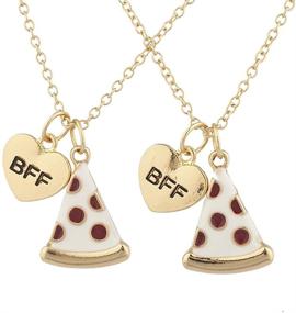 img 3 attached to Deliciously Stylish: Lux Accessories Goldtone Enamel Pizza Emoji BFF Best Friend Forever Necklace Set (2pc)