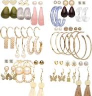 bohemian fashion pearl acrylic hoop dangle earrings set - 36 pairs for women & girls, ideal birthday/christmas gifts logo