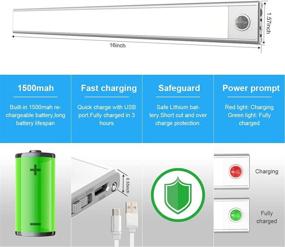 img 2 attached to 🔦 NOON 16" Under Cabinet Light: Rechargeable Battery-Operated Motion Sensor Closet Lights for Kitchen Cabinet, Closet, Wardrobe, Bookshelf, Hallway