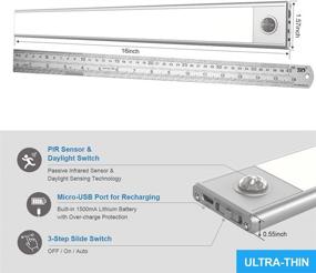 img 3 attached to 🔦 NOON 16" Under Cabinet Light: Rechargeable Battery-Operated Motion Sensor Closet Lights for Kitchen Cabinet, Closet, Wardrobe, Bookshelf, Hallway