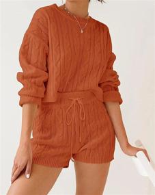 img 3 attached to 👚 ZOWODO Women's 2 Piece Sweater Sets - Long Sleeve Cable Knit Crop Top and Drawstring Waist Shorts Sweatsuit Outfits