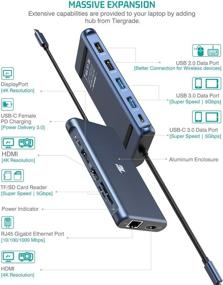 img 3 attached to 🔌 Tiergrade 12 in 1 Triple Display USB C Hub with 2 4K HDMI, DisplayPort, PD 3.0, Ethernet, USB-A USB-C Ports, TF/SD Card Reader - Ideal for MacBook and Type-C Laptops (Windows Only - Triple Display Support)