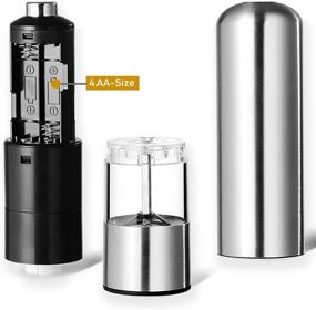 img 3 attached to 🧂 Shencai Electric Pepper Grinder and Salt Grinder - Battery-Operated Stainless Steel Mill with LED Light - One-Handed Operation - Adjustable Ceramic Grinder