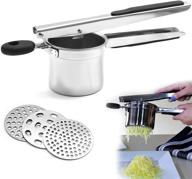 kleverise heavy duty stainless steel potato masher with 3 interchangeable discs for fineness, ideal for rice, vegetables, baby food, and carrots with non-slip silicon handle logo