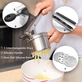 img 1 attached to KLEVERISE Heavy Duty Stainless Steel Potato Masher with 3 Interchangeable Discs for Fineness, Ideal for Rice, Vegetables, Baby Food, and Carrots with Non-Slip Silicon Handle