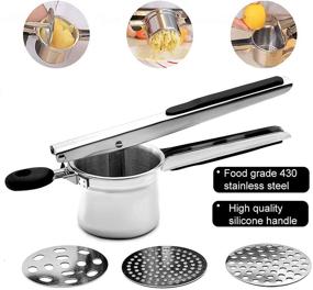 img 3 attached to KLEVERISE Heavy Duty Stainless Steel Potato Masher with 3 Interchangeable Discs for Fineness, Ideal for Rice, Vegetables, Baby Food, and Carrots with Non-Slip Silicon Handle