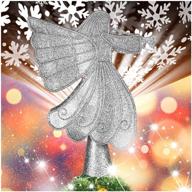🎄 silver angel christmas tree topper with 3d rotating white snowflakes projector, glittered and lighted xmas tree topper - perfect christmas decorations gift logo