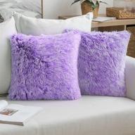 🟣 miulee 2-pack ultra soft fluffy throw pillow covers - plush double-sided faux fur cushion cases for sofa, bedroom, car - purple ombre 18x18 inch logo