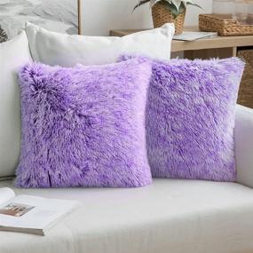 img 4 attached to 🟣 MIULEE 2-Pack Ultra Soft Fluffy Throw Pillow Covers - Plush Double-Sided Faux Fur Cushion Cases for Sofa, Bedroom, Car - Purple Ombre 18x18 Inch