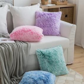 img 1 attached to 🟣 MIULEE 2-Pack Ultra Soft Fluffy Throw Pillow Covers - Plush Double-Sided Faux Fur Cushion Cases for Sofa, Bedroom, Car - Purple Ombre 18x18 Inch