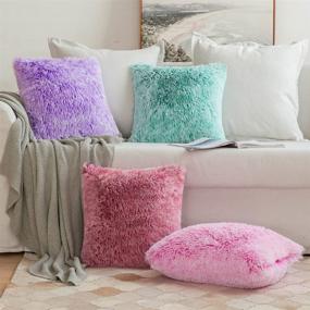 img 2 attached to 🟣 MIULEE 2-Pack Ultra Soft Fluffy Throw Pillow Covers - Plush Double-Sided Faux Fur Cushion Cases for Sofa, Bedroom, Car - Purple Ombre 18x18 Inch
