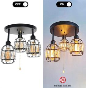 img 2 attached to 💡 Baiwaiz Black Metal Round Industrial Ceiling Lighting with Pull String - Crystal Cage Semi Flush Mount Light Fixture, 3 Lights Edison E26 108