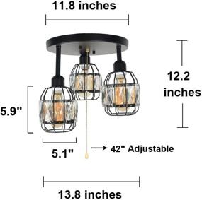 img 3 attached to 💡 Baiwaiz Black Metal Round Industrial Ceiling Lighting with Pull String - Crystal Cage Semi Flush Mount Light Fixture, 3 Lights Edison E26 108