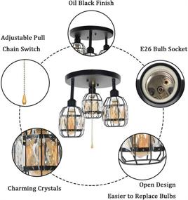 img 1 attached to 💡 Baiwaiz Black Metal Round Industrial Ceiling Lighting with Pull String - Crystal Cage Semi Flush Mount Light Fixture, 3 Lights Edison E26 108