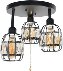 img 4 attached to 💡 Baiwaiz Black Metal Round Industrial Ceiling Lighting with Pull String - Crystal Cage Semi Flush Mount Light Fixture, 3 Lights Edison E26 108