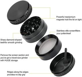 img 3 attached to 🔪 Premium Upgraded 4 Piece Grinder with Pollen Catcher, Razor-sharp Teeth - Black 2" - by Grinders