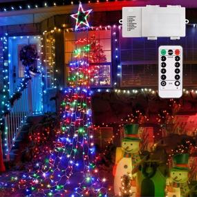 img 4 attached to 🎄 344 LED Star String Lights Fairy Christmas - Waterfall 13ft: Large D Battery Operated Waterproof 8 Modes & Timer Remote for Christmas Tree Topper, Holiday Decorations (Multicolor)