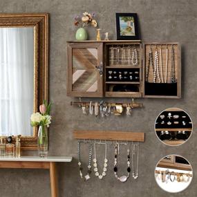 img 1 attached to 🪑 Ikkle Wood Wall-Mounted Jewelry Organizer with Rustic Barn Door Design - Necklace, Earring, Bracelet, Ring Storage and Detachable Bracelet Rod with Hanging Hooks - Jewelry Holder for Easy Access