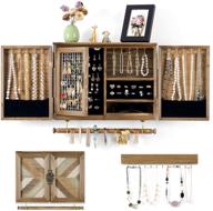 🪑 ikkle wood wall-mounted jewelry organizer with rustic barn door design - necklace, earring, bracelet, ring storage and detachable bracelet rod with hanging hooks - jewelry holder for easy access логотип