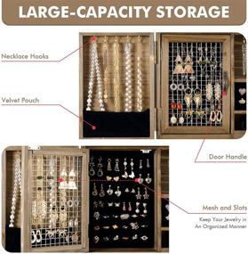 img 3 attached to 🪑 Ikkle Wood Wall-Mounted Jewelry Organizer with Rustic Barn Door Design - Necklace, Earring, Bracelet, Ring Storage and Detachable Bracelet Rod with Hanging Hooks - Jewelry Holder for Easy Access