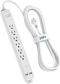 img 4 attached to 💡 NTONPOWER Surge Protector Power Strip with 25ft Long Cord, 6 Outlet 2 USB Charging Station, Wall Mountable for Home and Office – White