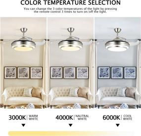 img 2 attached to Modern Dimmable Retractable Blade Ceiling Fan Chandelier with Remote Control and LED Light - OBCGT 36 Inches, Ideal for Garage, Bathroom, Kitchen, Bedroom, Living Room. Features 3 Speeds and 3 Colors.