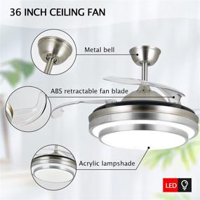 img 1 attached to Modern Dimmable Retractable Blade Ceiling Fan Chandelier with Remote Control and LED Light - OBCGT 36 Inches, Ideal for Garage, Bathroom, Kitchen, Bedroom, Living Room. Features 3 Speeds and 3 Colors.