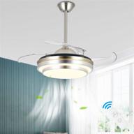 modern dimmable retractable blade ceiling fan chandelier with remote control and led light - obcgt 36 inches, ideal for garage, bathroom, kitchen, bedroom, living room. features 3 speeds and 3 colors. логотип