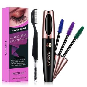 img 3 attached to 💧 Waterproof 3 Pack 4D Silk Fiber Lash Mascara - Purple, Blue & Green Shades with Folding Eyelash Comb Brush - Lengthening, Volumizing, Long-Lasting, Natural Eye Makeup