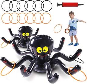 img 4 attached to 🕷️ Halloween Inflatable Spiders Ring Toss Game Set - Pack of 2 | Kids Carnival School Party Favors | Holiday Decoration Novelty Toy | Outdoor/Indoor Spooky Creepy Game | Max Fun