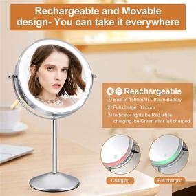 img 3 attached to Rechargeable Double Sided 10X Magnification Makeup Vanity Mirror with LED Lights, 8 Inch, Dimmable Cosmetic Mirror with Touch Control, 3 Color Lighting, 360°Rotation, Cordless/Corded Light up Mirror
