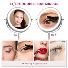 img 1 attached to Rechargeable Double Sided 10X Magnification Makeup Vanity Mirror with LED Lights, 8 Inch, Dimmable Cosmetic Mirror with Touch Control, 3 Color Lighting, 360°Rotation, Cordless/Corded Light up Mirror