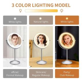 img 2 attached to Rechargeable Double Sided 10X Magnification Makeup Vanity Mirror with LED Lights, 8 Inch, Dimmable Cosmetic Mirror with Touch Control, 3 Color Lighting, 360°Rotation, Cordless/Corded Light up Mirror
