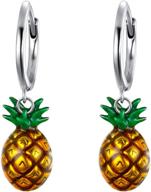 🍍 elequeen enamel pineapple huggie hoop earrings: stylish 925 sterling silver dangles for women & girls logo