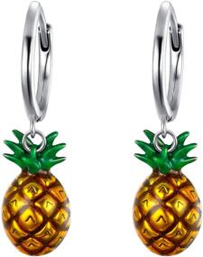 img 4 attached to 🍍 EleQueen Enamel Pineapple Huggie Hoop Earrings: Stylish 925 Sterling Silver Dangles for Women & Girls