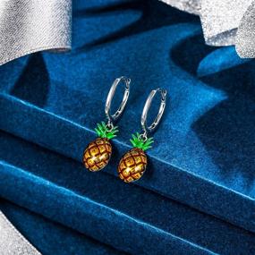 img 2 attached to 🍍 EleQueen Enamel Pineapple Huggie Hoop Earrings: Stylish 925 Sterling Silver Dangles for Women & Girls