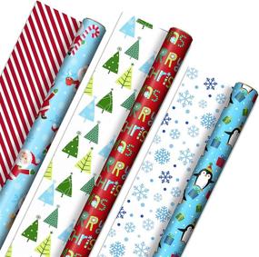 img 4 attached to 🎄 Hallmark Adorable Reversible Christmas Wrapping Paper for Children (3 Rolls: 120 sq. ft. total) Penguins, Santa Claus, Trees, Stripes, Snowflakes, 'Merry Christmas'