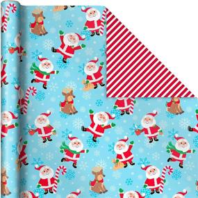 img 2 attached to 🎄 Hallmark Adorable Reversible Christmas Wrapping Paper for Children (3 Rolls: 120 sq. ft. total) Penguins, Santa Claus, Trees, Stripes, Snowflakes, 'Merry Christmas'