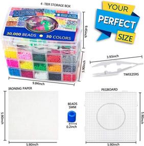 img 3 attached to 🧩 30,000 Piece Fuse Beads Kit with 30 Vibrant Colors at 5MM for Kids - Includes 10 Ironing Papers, 48 Patterns, 7 Clear Pegboards, Tweezers - Compatible with Perler Beads Kit